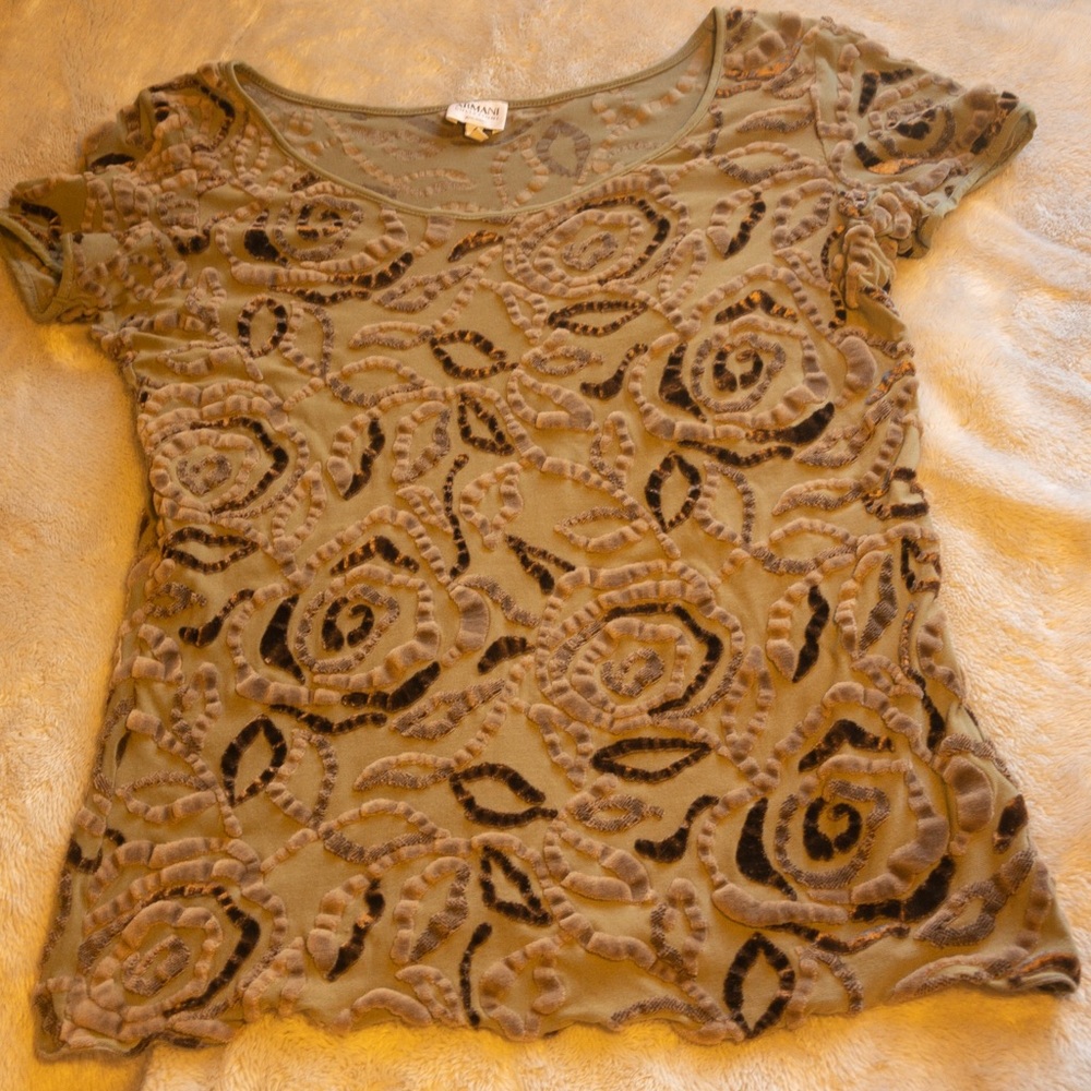 Armani Collezioni Womens Velvet Floral Tee